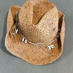 Natural Straw Cowgirl Hat with Shell Accents